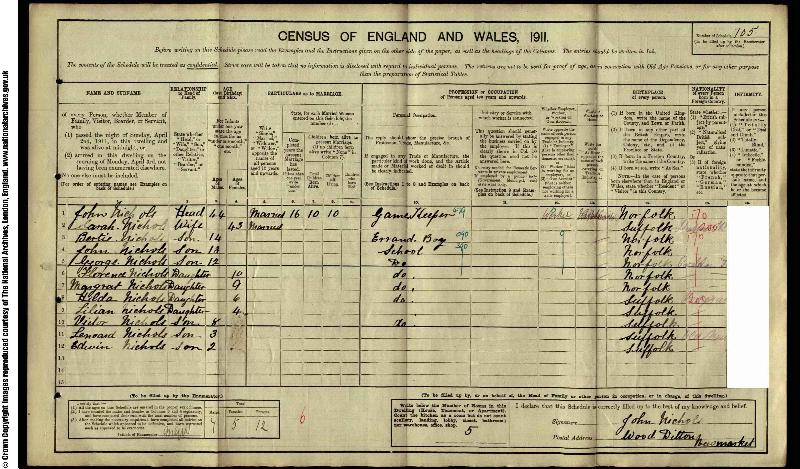 Nichols (John) 1911 Census